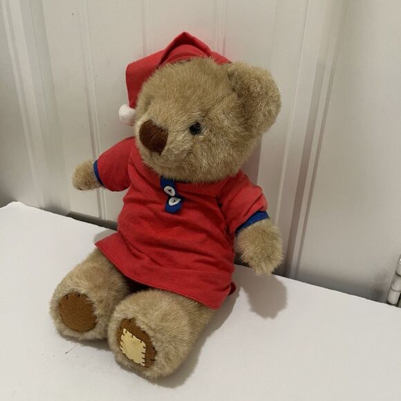 Applause Bedtime Brown Teddy Bear Plush 11" Red Gown Night Cap Stuffed Animal - Picture 5 of 12